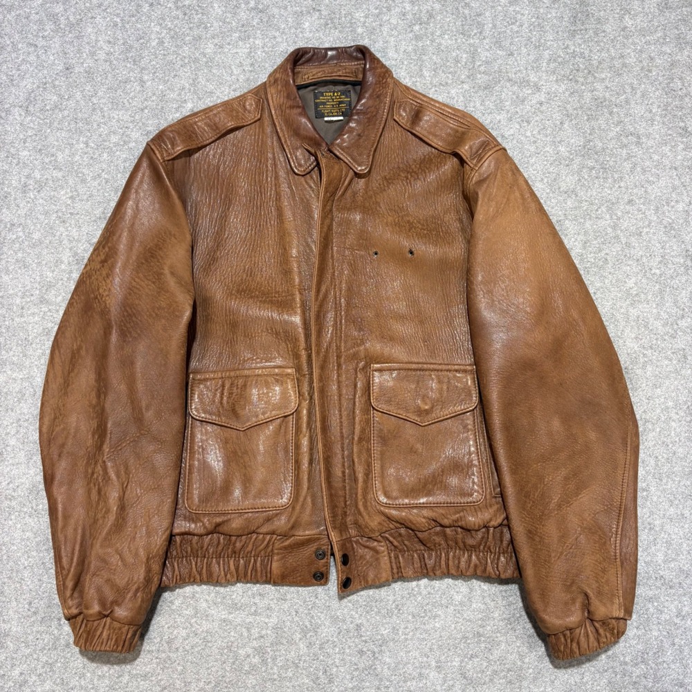Flight Suits Ltd Type A-2 Leather Bomber Jacket Brown Men 44 L US Army Air Force